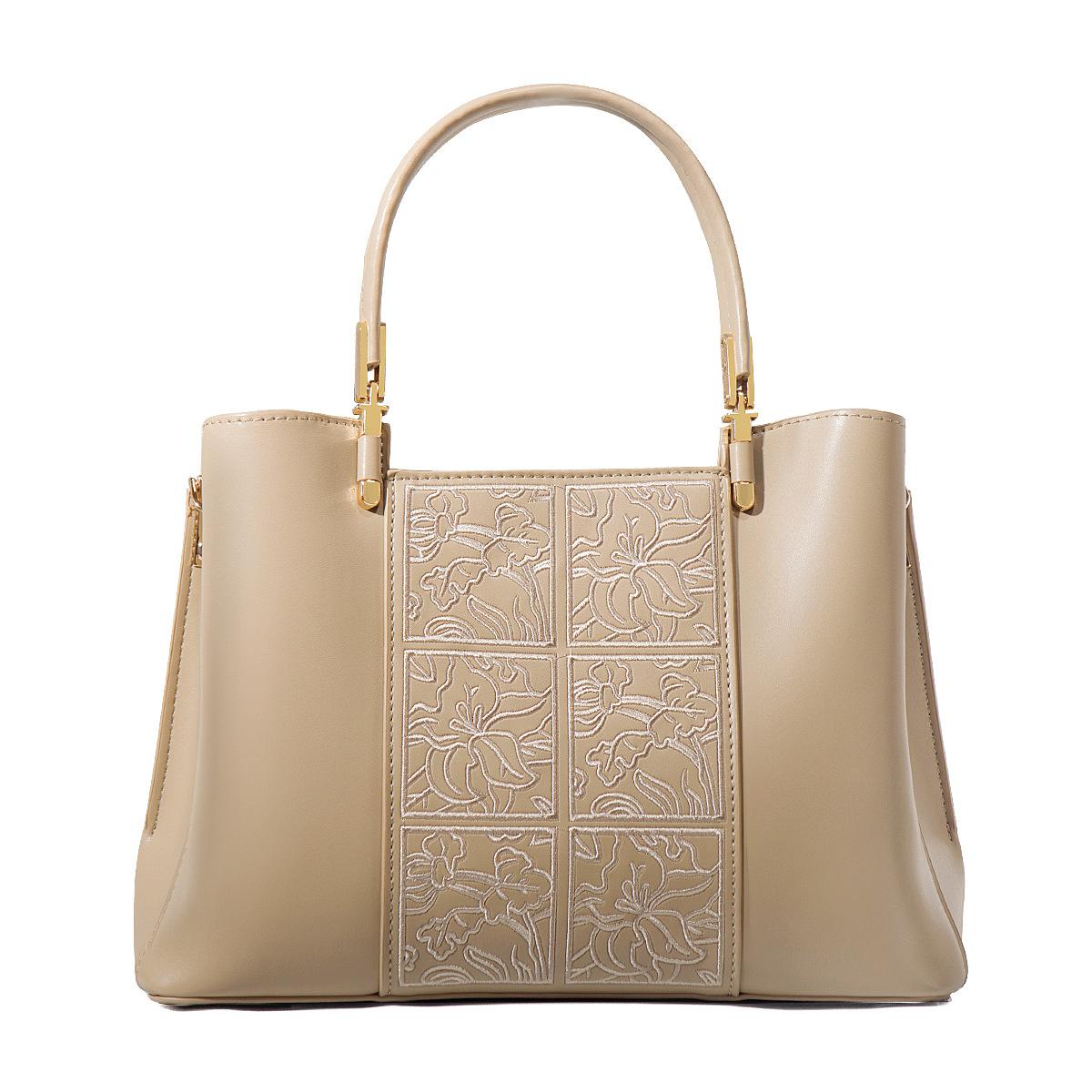 2024 Summer New Niche Handbag Fashion Embroidered Shoulder Crossbody Tote Bag Commuting Mom Bag Gift Embroidered khaki