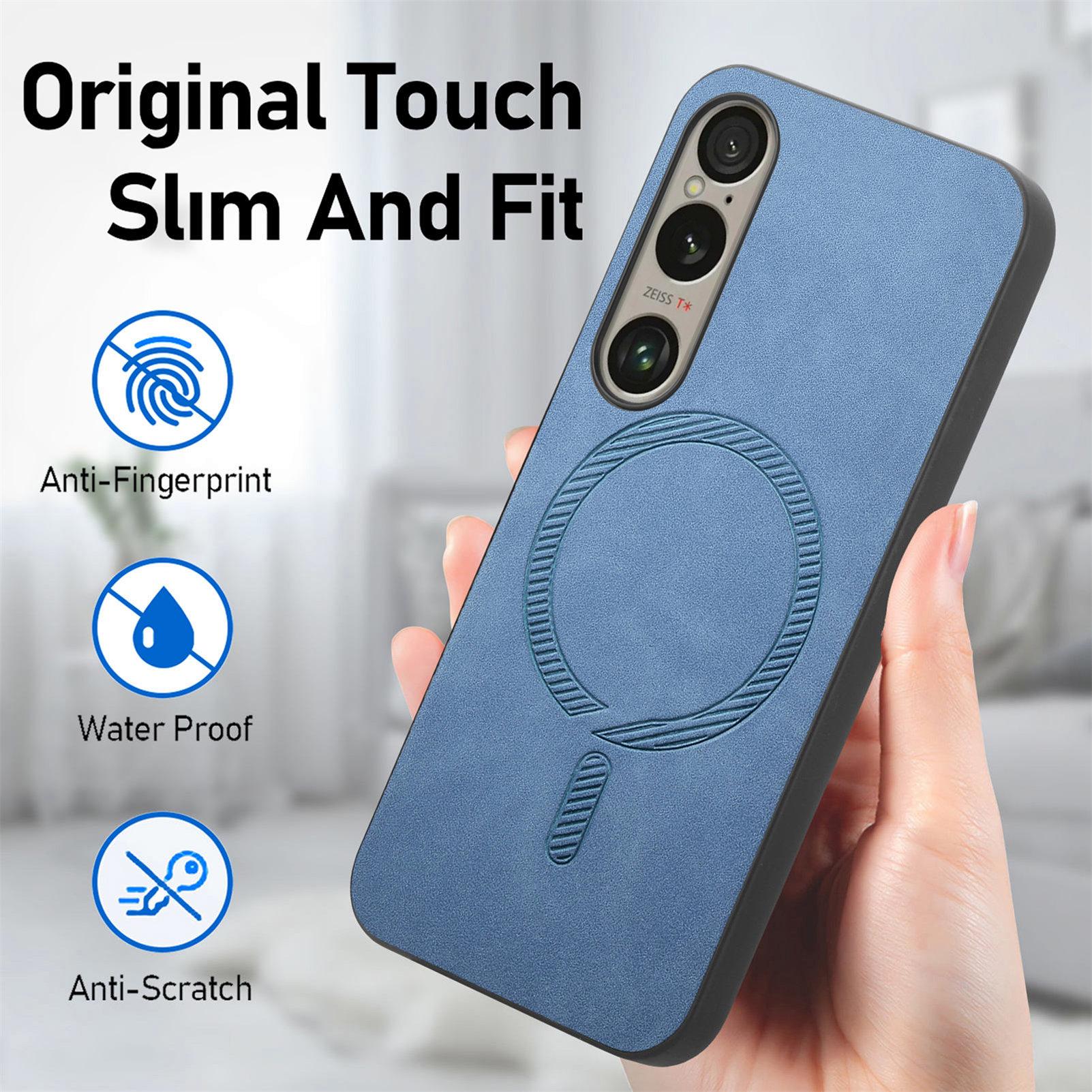 

For Sony Xperia 1 V Leather Back Case Compatible with MagSafe Skin-touch Phone Cover Blue