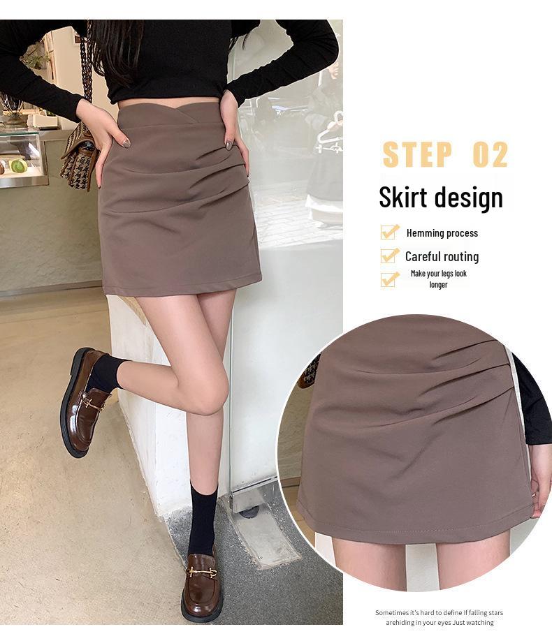 High-Waisted Slimming A-Line Pleated Midi Skirt with Irregular Wrap Design for Children, Autumn 2024 Collection