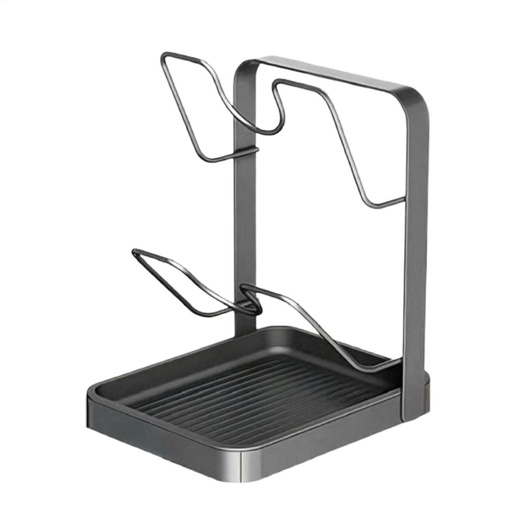 Double Layer Pot Lid Rack Non-slip Cutting Board Holder with Drain Tray Draining Kitchen Dish Cabinet Storage Rack