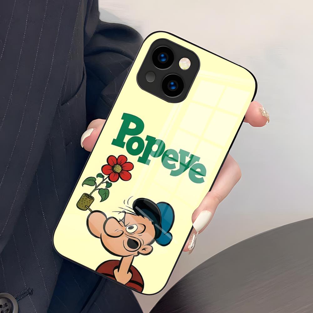 P-Popeyes The Sailor Phone Case For IPhone 17 Air 16 E Pro Max 15 14 13 Mini 12 Pro 11 Max Plus Black Glass Cover