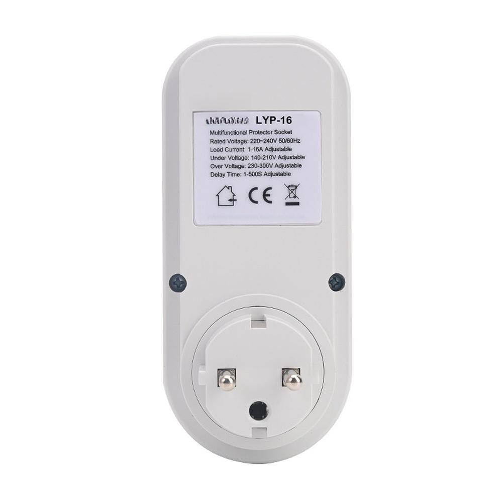 1pc 16A Metering Socket 220V Dual Digital Display Overvoltage/undervoltage Protector For Household Appliances