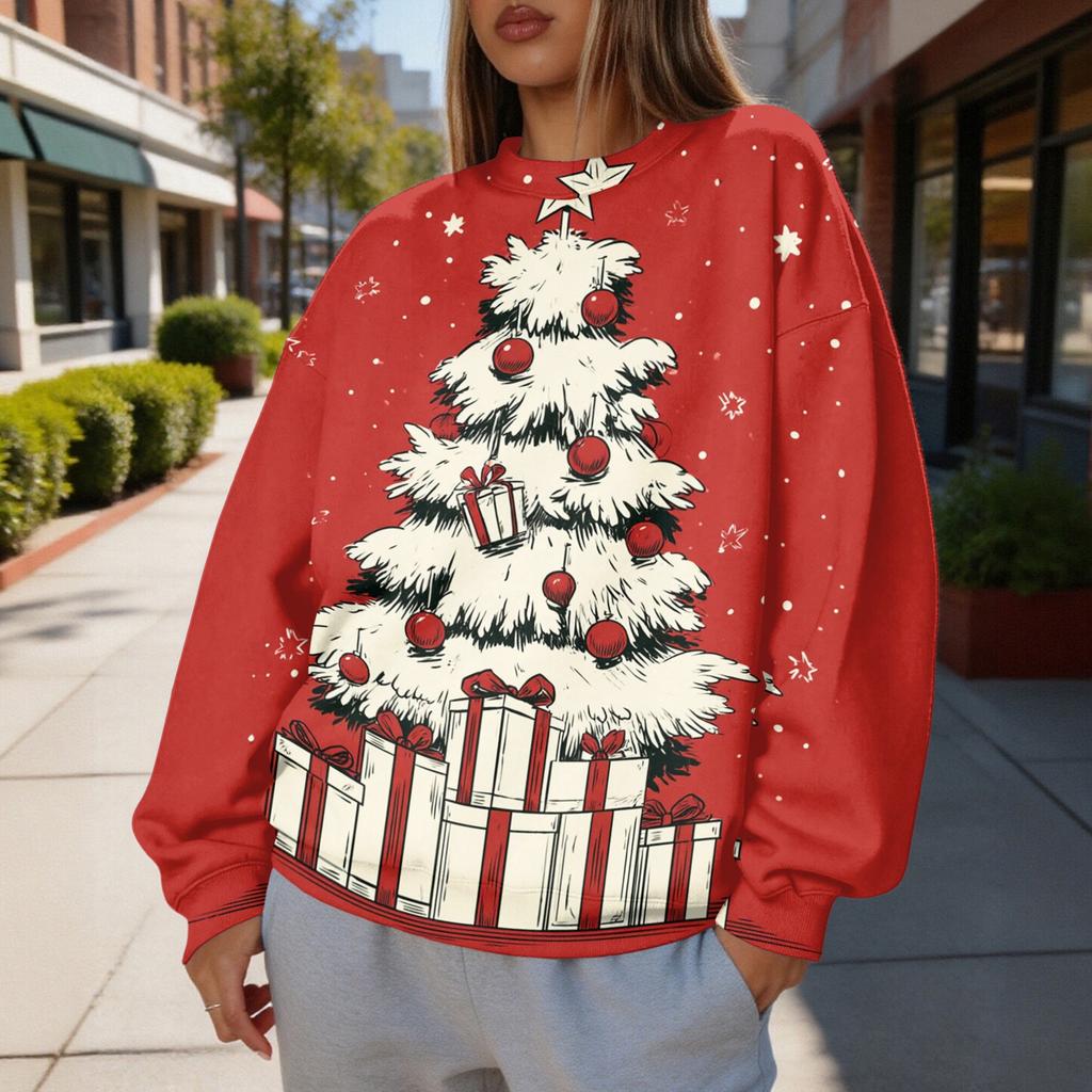 Women's Christmas Print Crewneck Sweatshirt, Lightweight Casual Trendy Pullover for Holiday Wear