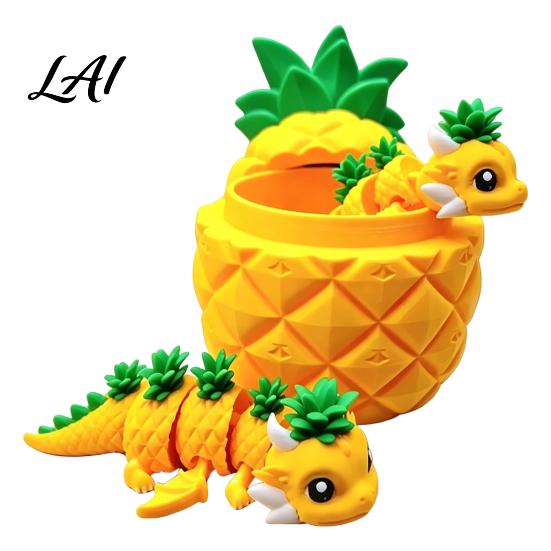 Small Item Storage Jar 3D Printed Pineapple Dragon Figurine Creative Fidget Toys Movable Joints Desk Organizer Toy Flexible Stress Relief Toys for