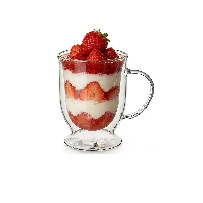 JUSTINLAU 250ML Double-layer Glass Cup High Borosilicate Glass Ice Cream Juice Milk Cups Heat-resistant Water Bottle with Handle 250ml