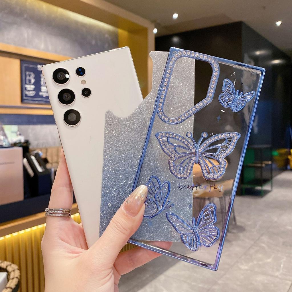 Samsung S25Ultra Phone Case 3D Glitter Water Diamond Butterfly S24plus Anti-drop Soft Case A26