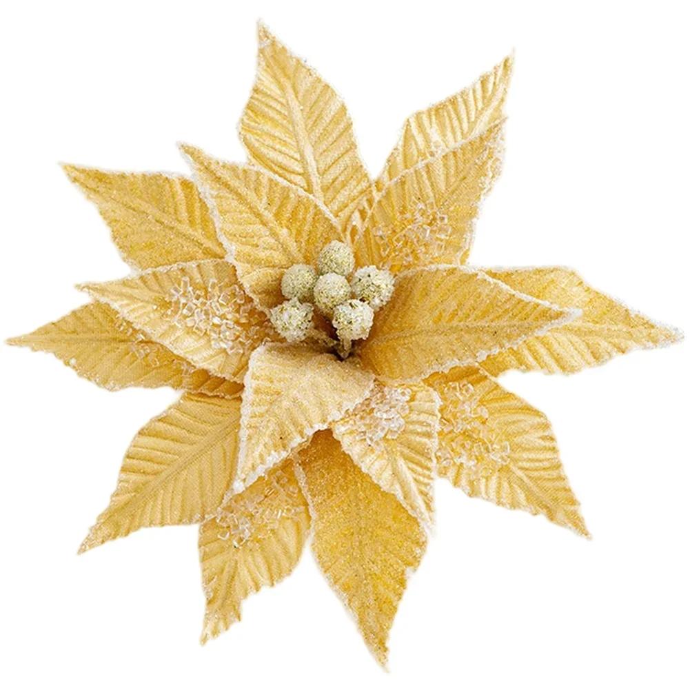 

1pcs 26cm Christmas Tree Decoration Christmas Simulation Flower Frosted Flower DIY Party Atmosphere Decorations золотистый