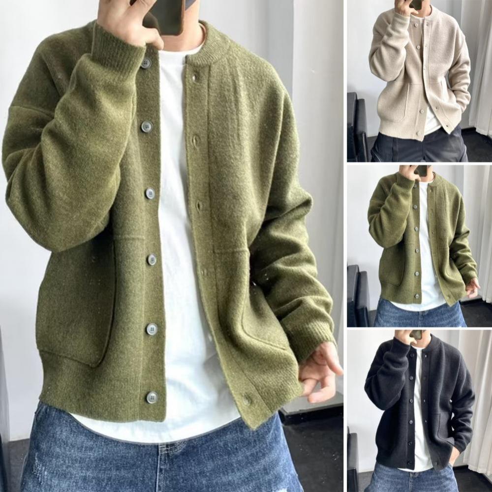 Loose Long Sleeve Cardigan Solid Color Warm Coat Jacket Men Knitted Sweater  Spring Autumn