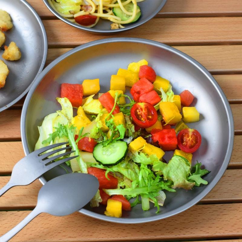 1Pc Titanium Camping Plate Travel Tableware Stackable Camping Supplies Backcountry Dinnerware For Backpacking Picnic Equipment