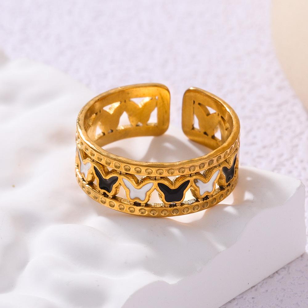 

Enamel Geometric Stainless Steel Gold Color Finger Rings Women Trendy Flowe Heart Moon Star Sun Zircon Birthday Gift Wholesale Open