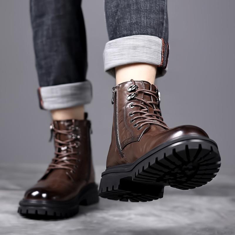 2023 Autumn Men's Black High-Top Martin Boots: Versatile British Style Casual Short Workwear