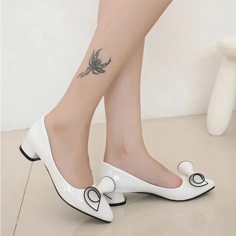 Spring New Women's High Heels Shallow Butterfly-knot Pointed Toe Low Pumps Womens Shoes Summer Plus Size 35-43