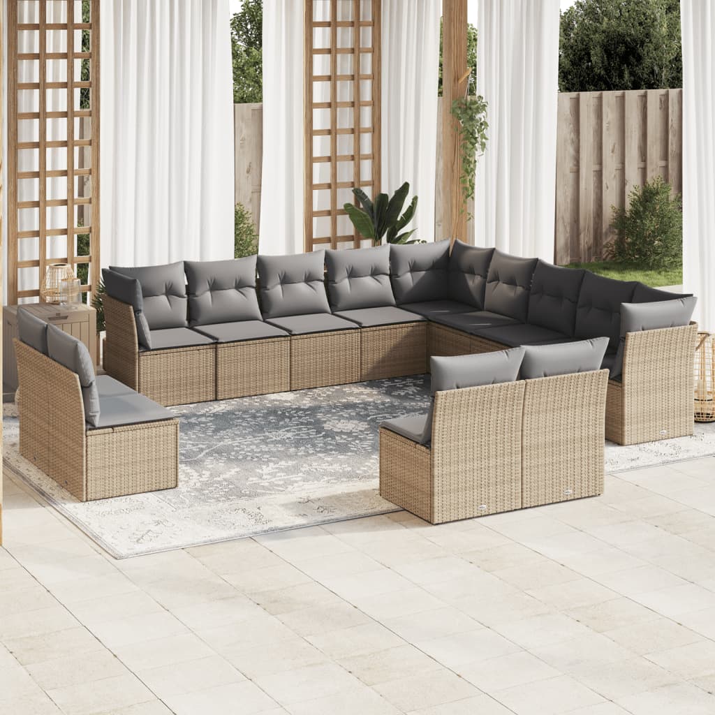 12 piece Garden Sofa Set with Cushions Beige Poly Rattan