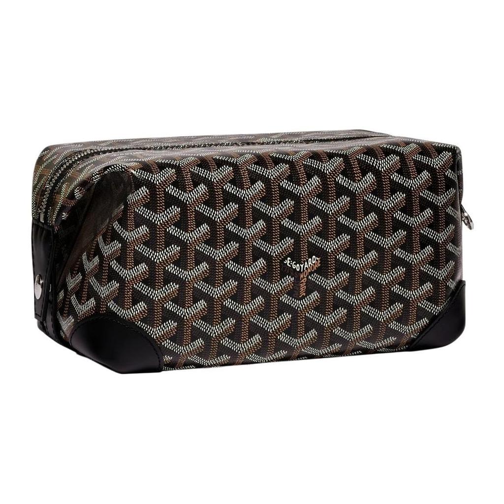 Goyard Monogrammed Zippered Canvas And Calfskin Travel Toiletry Bag Unisex Toiletry Bag Black BOEING025TY-01CL01P