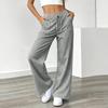 Pantalon Casual Rayé Ample à Taille Serrée Jambes Larges pour Femme avec Poches pour un Port Quotidien Confortable