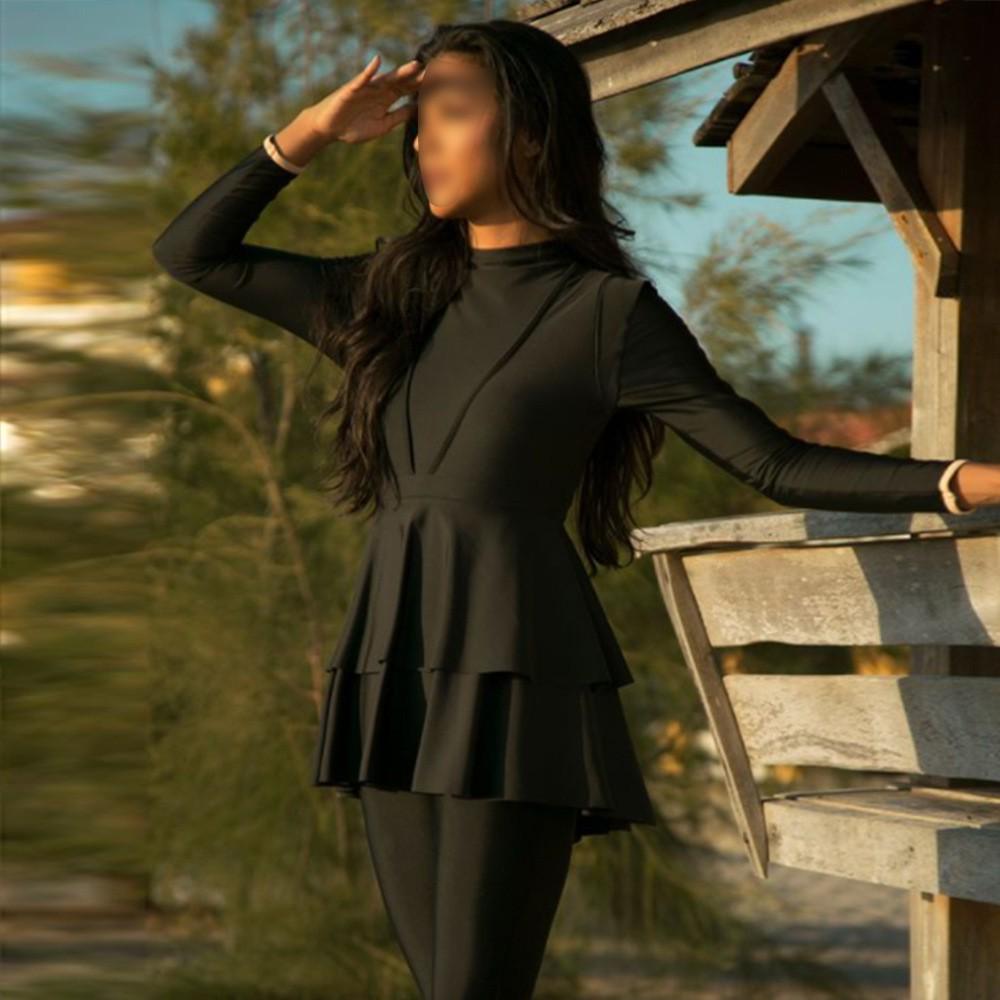 Übergröße Muslimische Damen Sonnenschutz Dreiteiliges Badeanzug-Set mit Langen Ärmeln und Hose