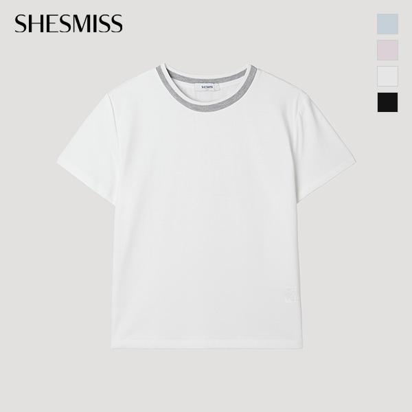 [She S miSS] Color MaTching Round Neck ShorT Sleeve T ShirT SwjTSp22030