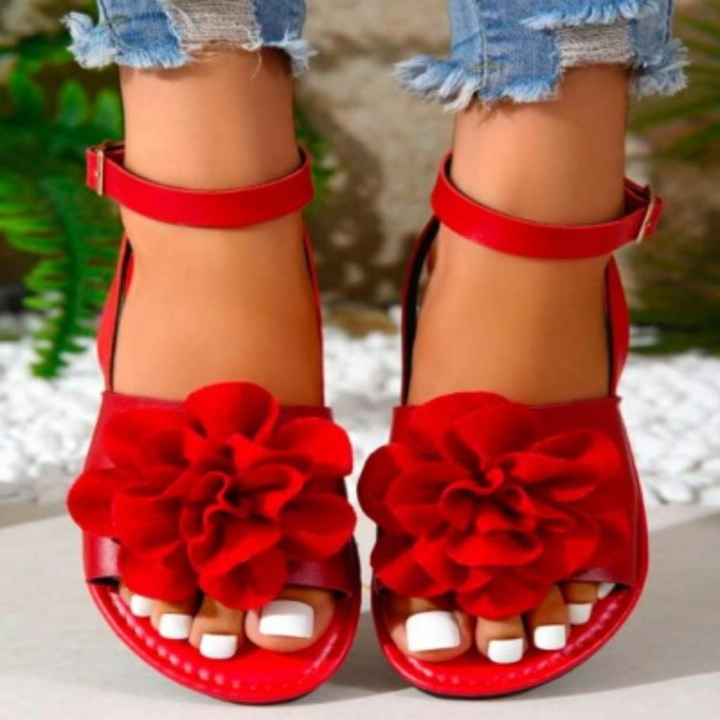 Women's Casual Flat Shoes,Flower Decoration Buckle Strap,Bow Ankle,One Strap,Fashion Sandals,Suitable for Summer Outdoor