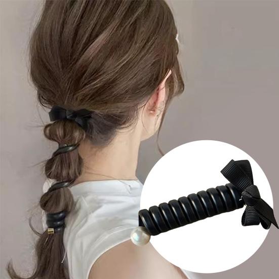 

Женское кольцо для волос с бантом, декор из искусственного жемчуга, телефонная линия, украшение в виде хвоста, сплошной цвет, неразрывная веревка для волос, высокая эластичная резинка для волос, резинка для волос