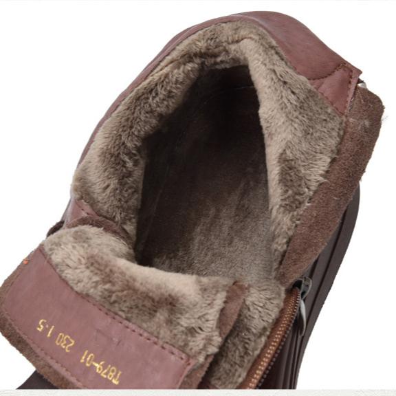 Johnature Versatile Plush Warm Short Boots Genuine Leather Round Toe Casual Women's Flat Platform Shoes