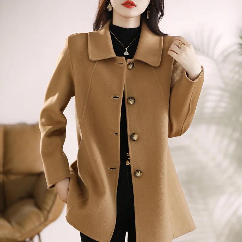 Women's Autumn Solid Slim Temperament Woolen Jacket Single Breasted Female Casual Outwear Tops