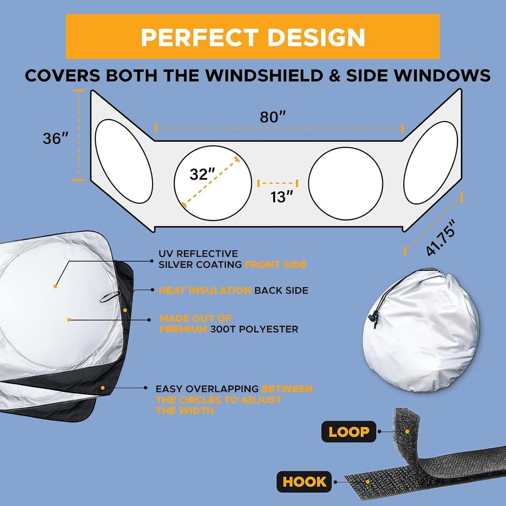 Semi-Truck Sun Shade For Windshield And Side Window | 300T Sunshade Maximum Coverage | Block Sun Heat Rays | Keep Warm In Winter For Semi, Commercial