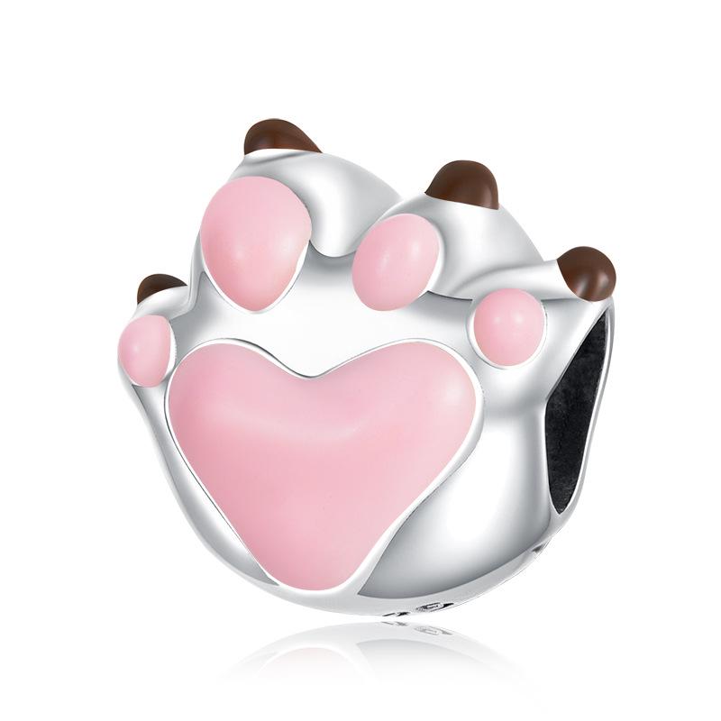 Bracciale Everlove in Argento Sterling s925 con Smalto Colorato a Forma di Zampa con Perline di Gatto e Cane
