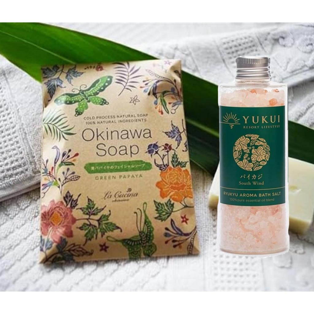 Green Papaya Facial Soap Ryukyu Aroma Bath Salt Southern Breeze (Bingata) + (Paikaji)