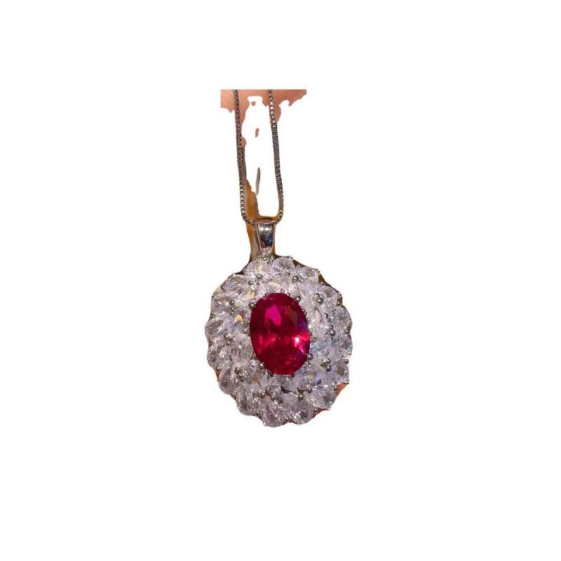 Elegant Pigeon's Blood Red Gemstone Jewelry Set: Ring, Necklace, Earrings - Trendy Style