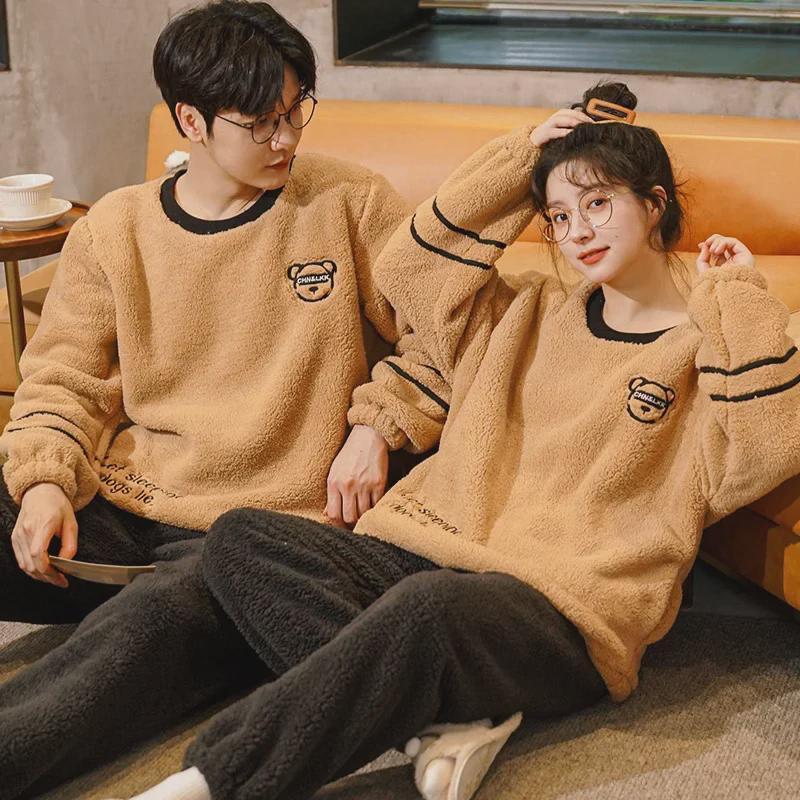 Women's & Men's Winter Flannel Pajama Set - Warm, Thick Coral Fleece, Cute Two-Piece for Home