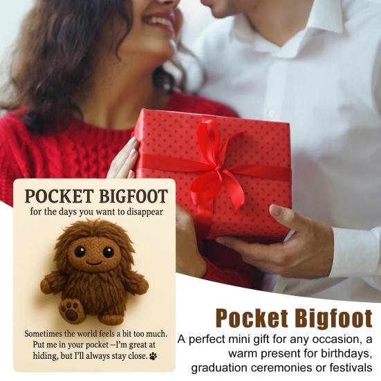 

1/2Pcs Pocket Hug Plush Sasquatch Toy with Positive Card Emotional Support Mini Stuffed Savage Doll Plushie Inspirational Gift B