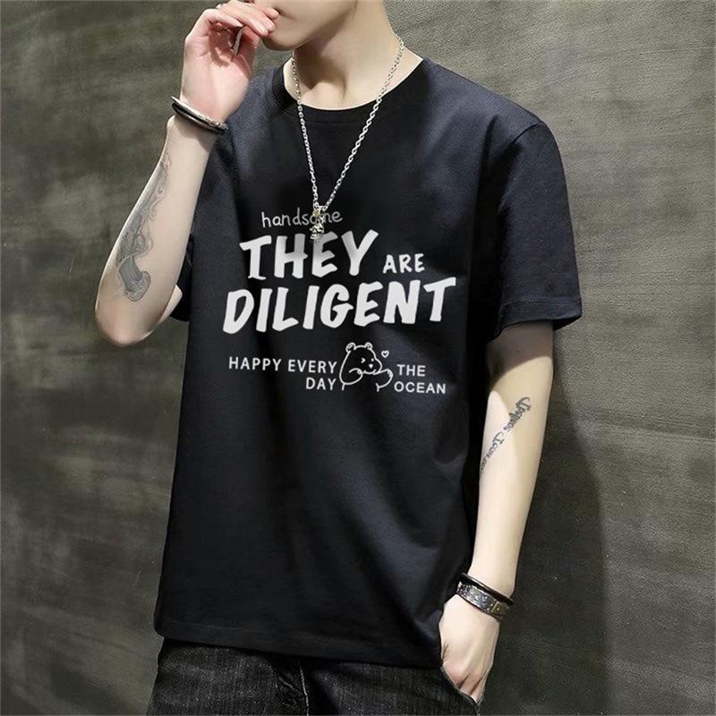 Men'S Short-Sleeved T-Shirt New Summer Trend Korean Version Loose Bottoming Shirt Clothes T-Shirt Large Size Teen