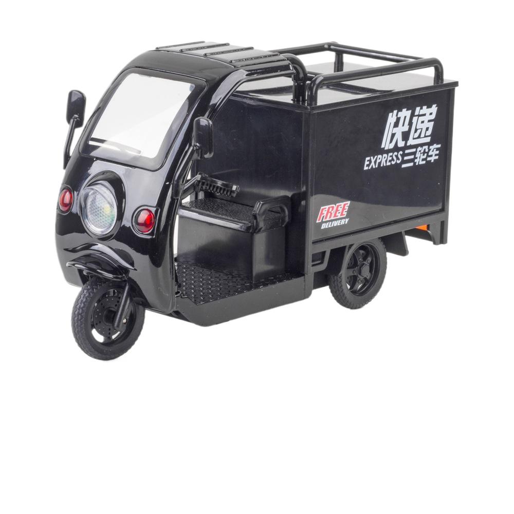 1:24 Express Delivery Tricycle Model Toy Car Metal Diecast Sound Light Pull Back Three Wheeled Motorcycle Decorative Models