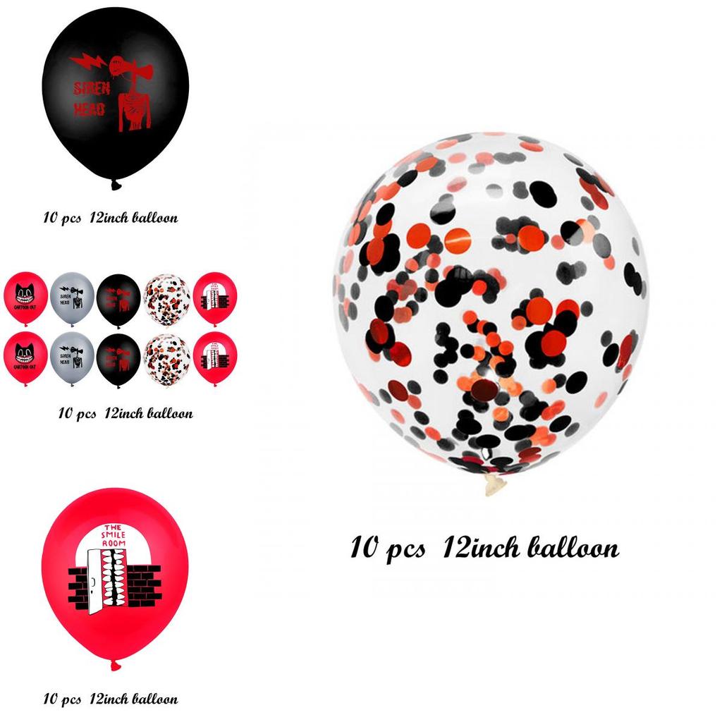 Siren Head Cartoon Cat Horror Theme Birthday Party Balloon Banner Cake Topper Set