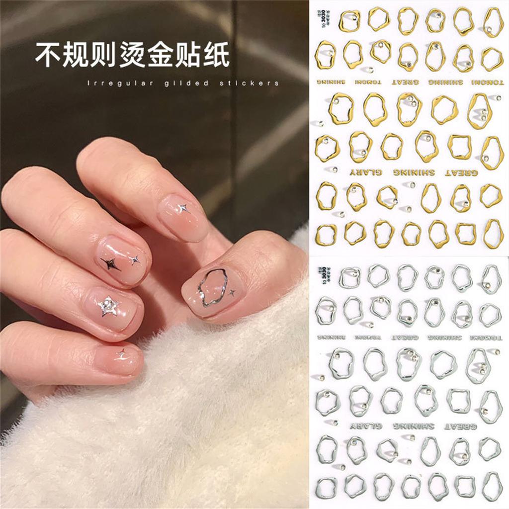 1pcs 5D Rhinestones Gold Silver Irregular Pattern Nail Sticker Simple Design Adhesive Slider Nail Art Decoration Decals Supplies