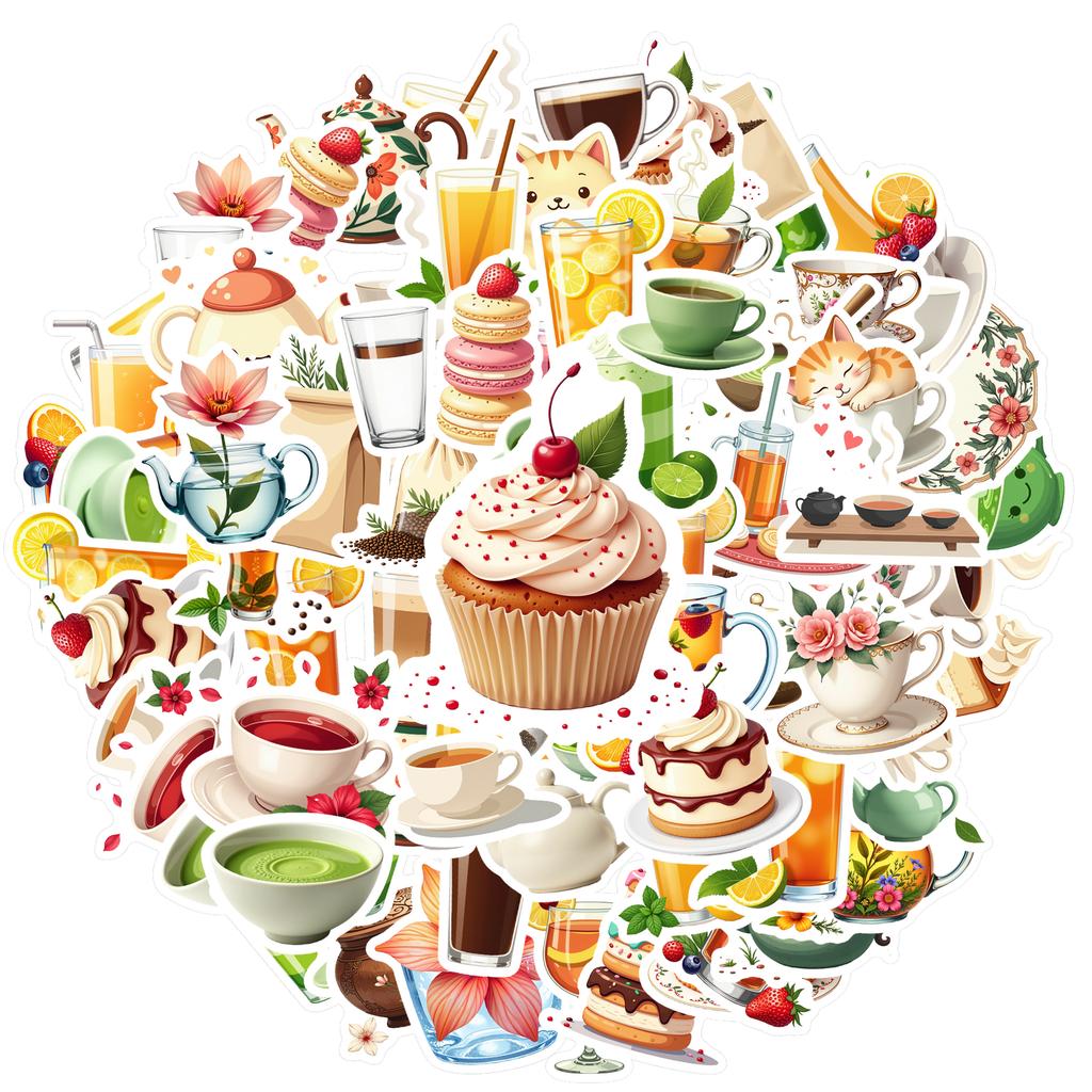 35-70pcs Beverage Dessert Stickers Aesthetic Decals Decoration Phone Luggage Water Bottle Graffiti Sticker School Supplies