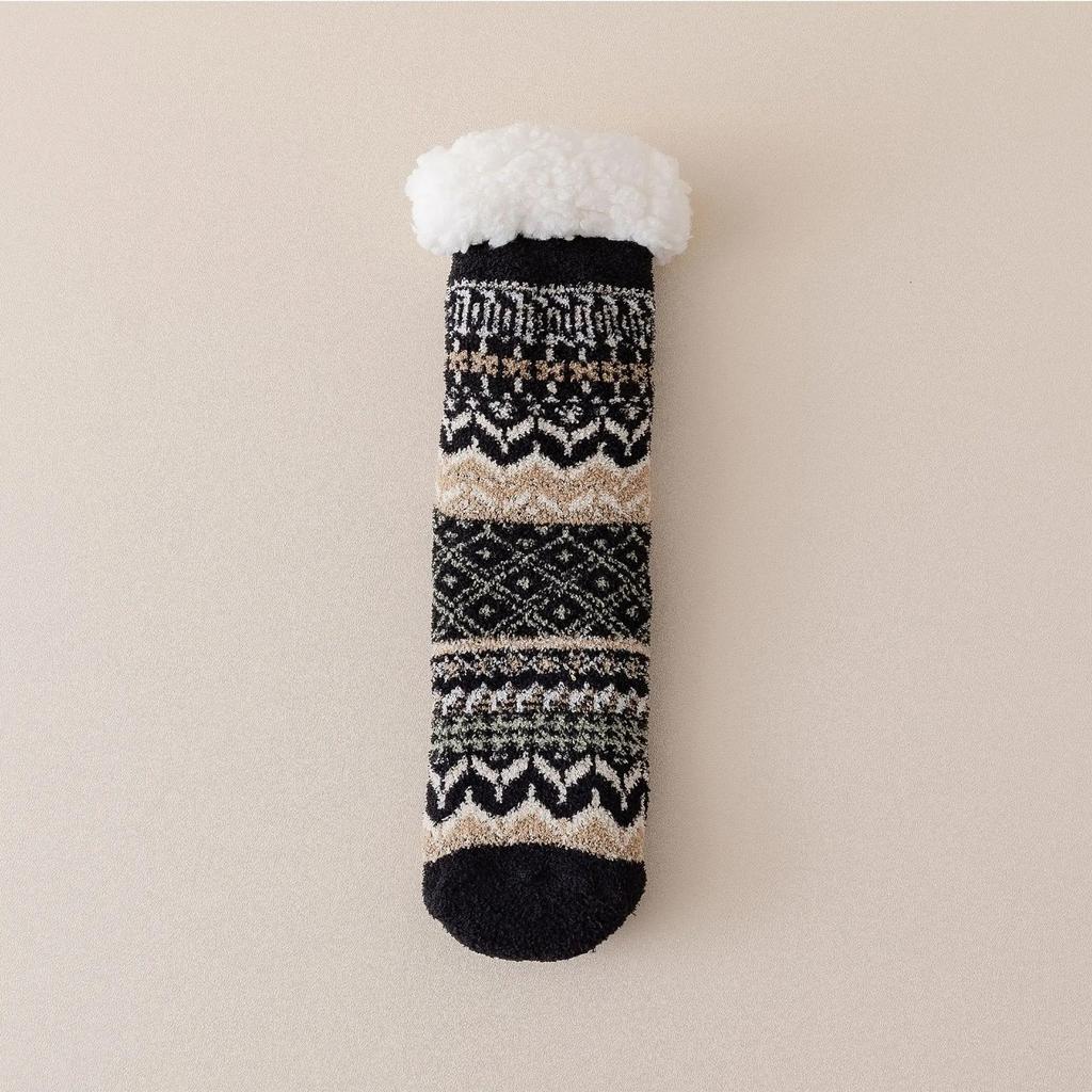 New Winter Legs Warmer Lamb Wool Floor Socks Fleece Thickened Warm Non-slip Silicone Home Socks Ethnic Style Tube Socks