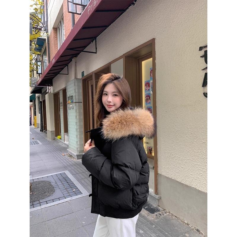 Women's new large fur collar cold windproof lightweight thickened fluffy warm loose high-quality fabric casual sports Parker cotton jacket