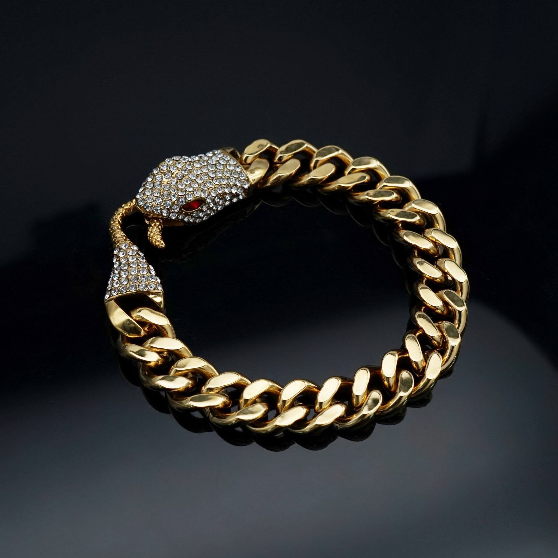 

Новые хип-хоп красные зеленые глаза змеиный хвост полный бриллиант ювелирные изделия расширенный браслет аксессуары 23.5CM