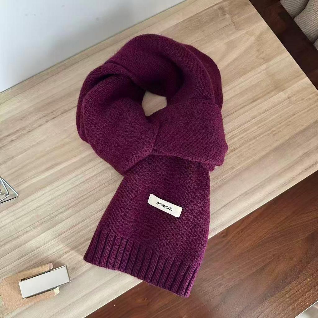 100% Wool Knit Cashmere-Style Scarf: Versatile Solid Color for Men and Women, Korean Winter Fashion