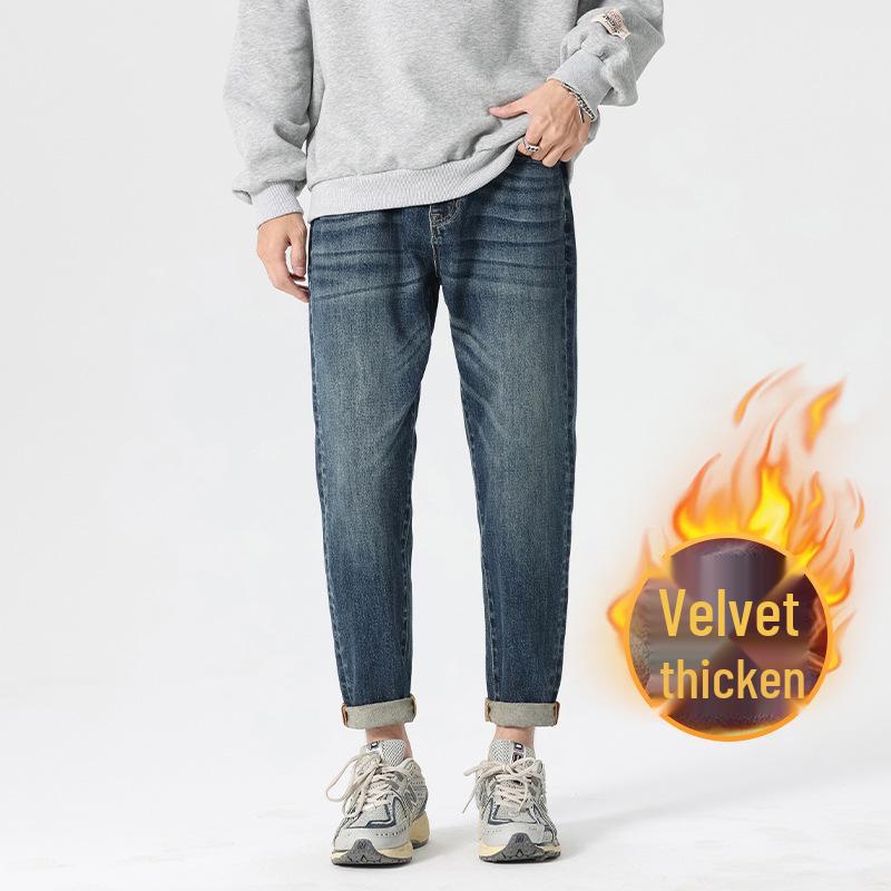 

Men s Fleece-Lined Tapered Jeans - Autumn/Winter Casual Pants Trend 33 синий