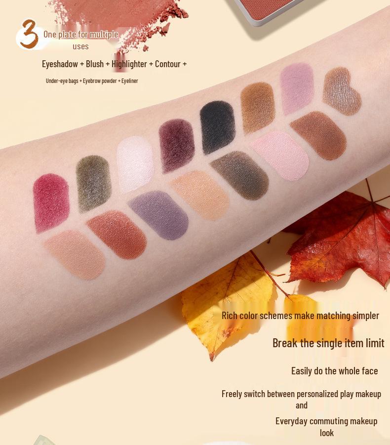 UCANBE 15-Color Eyeshadow Palette: Matte Earthy Tones for Autumn/Winter - Cocoa, Red-Brown, Dark Terracotta for Daily Smoky Eye Looks