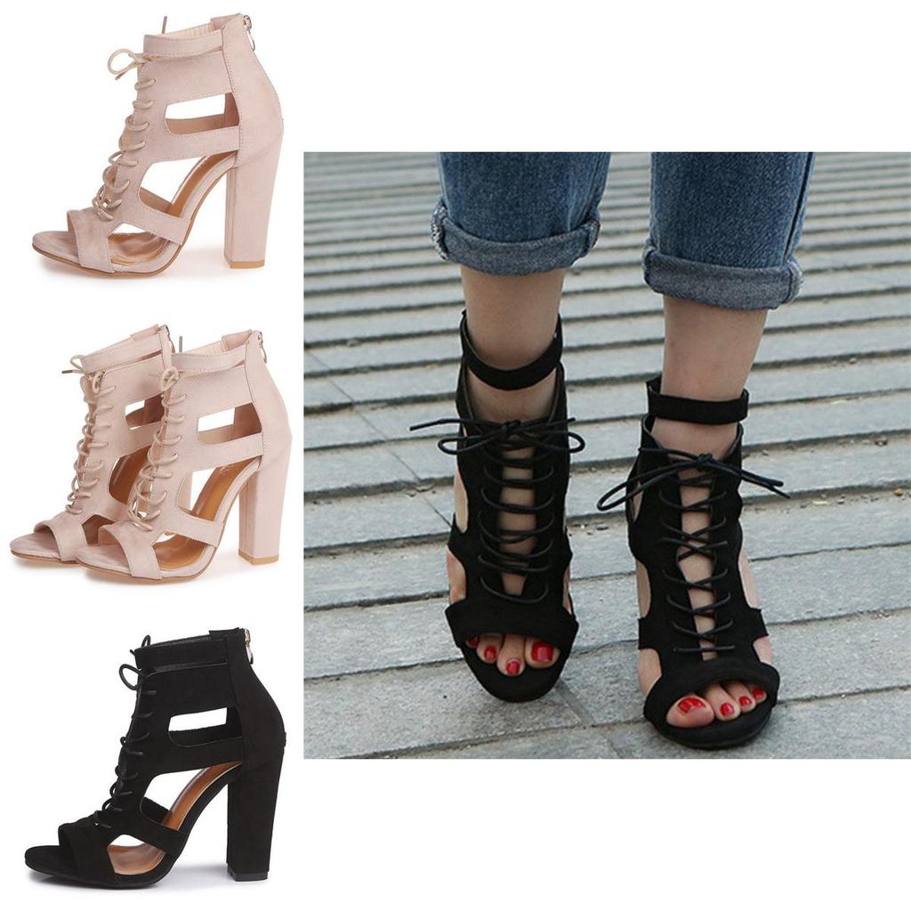 Sophisticated Women's Open Toe Lace Up Ankle Sandal Boots With Roman Style