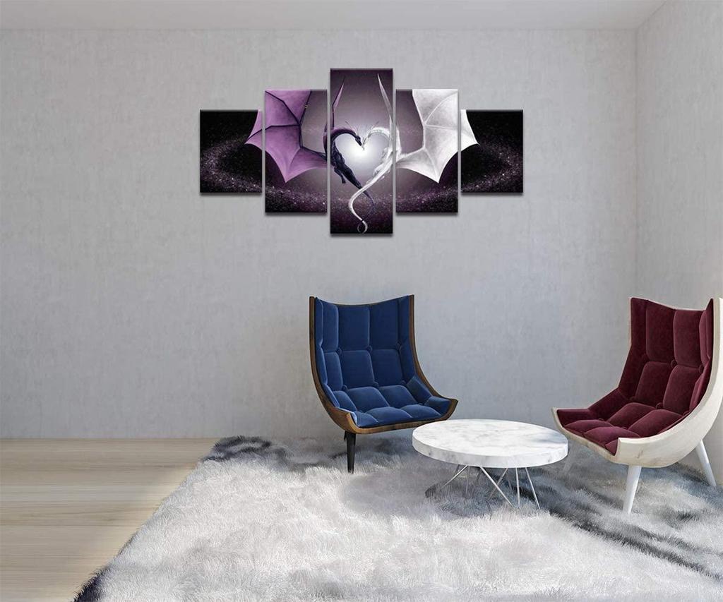 Dragon Canvas Wall Art: 5-Panel Wooden  Print, Fantasy Home Decor