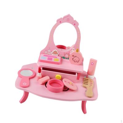 Wooden Makeup Toy Set Dresser Beauty Educational Toys Role Play Vanity Pretend