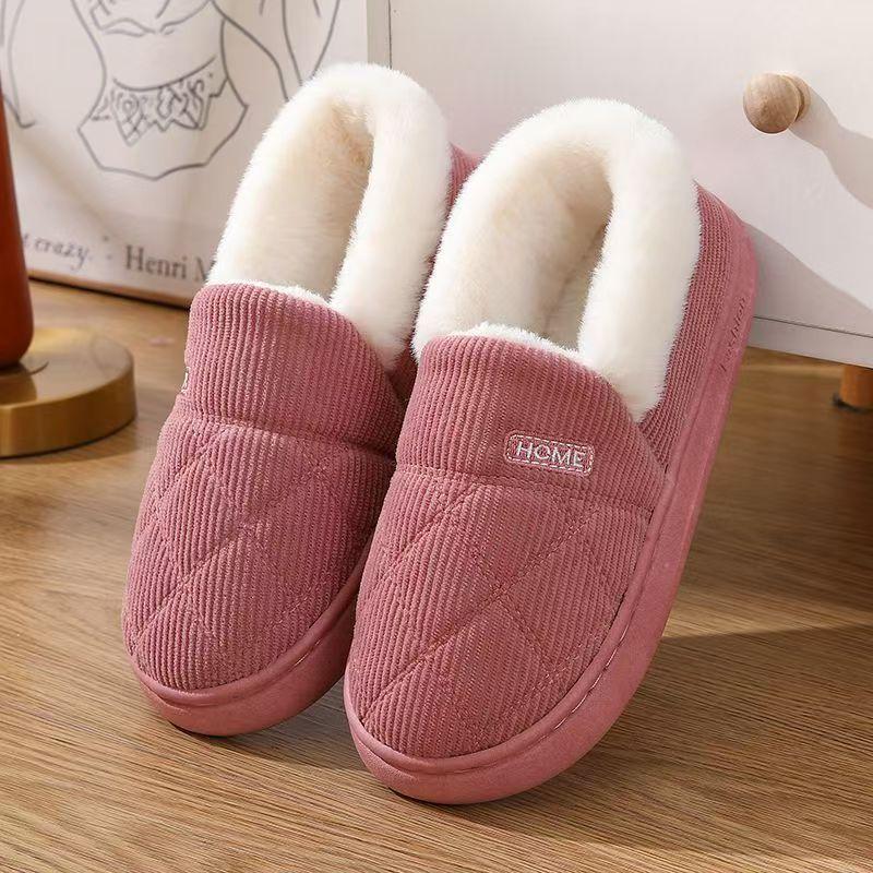Nye fløyelskordfløyelsbomullstøfler for kvinner Hjemme Varme sko Myk plysj Sklisikre Par Innendørs Varme Sklisikre Slippers Fottøy