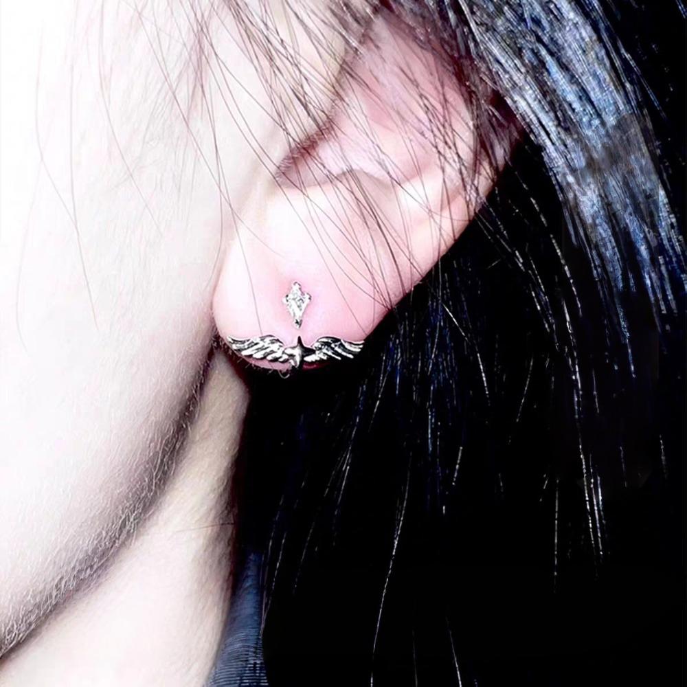Trendy Sliver Color Angel Wings Four-pointed Star Disassemblable Two Ways To Wear Zircon Stud Earrings for Women Jewelry Gifts