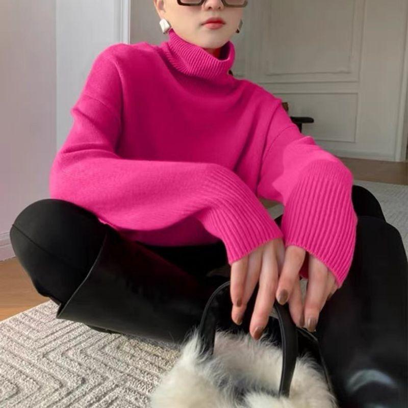 Women's Sweater Fall and Winter Thickened Turtleneck Women Loose Knitted Pullover Sweater Idle Style Bottoming Shirt Women