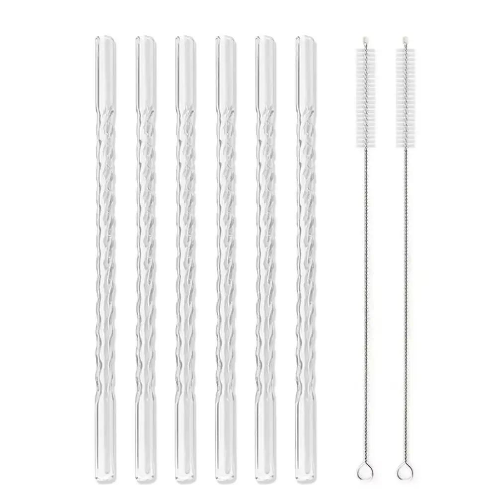 6Pcs Reusable Glass Straw High Borosilicate Glass Straw Eco Friendly Drinking Straw for Cocktail Smoothie Bar Accessories