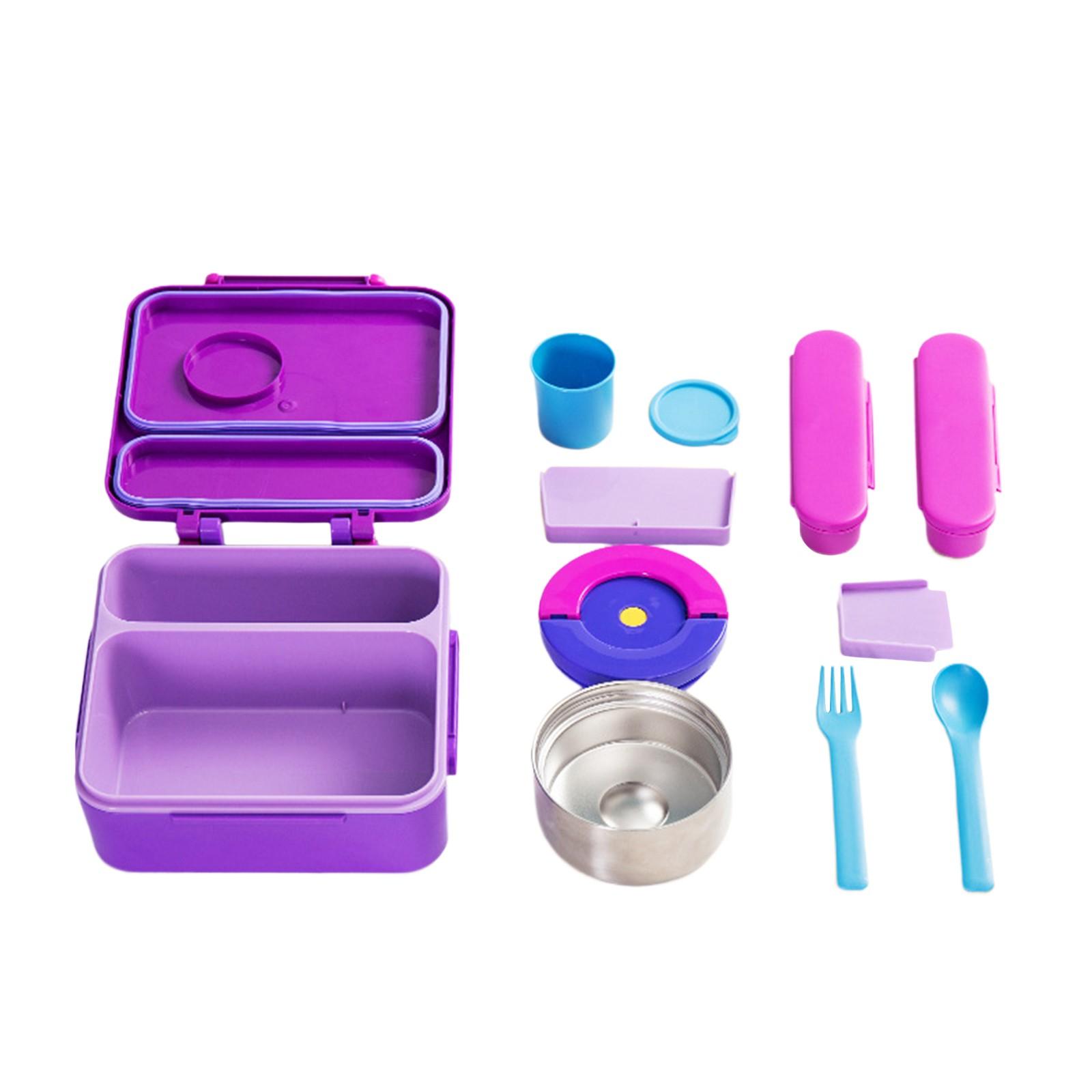 

Ланч-бокс Bento с защитой от протечек, контейнер для ланча с изолированной банкой для еды, 2 отделения, посуда для детей, подростков, малышей, без бисфенола А, можно мыть в посудомоечной машине One Size фиолетовый